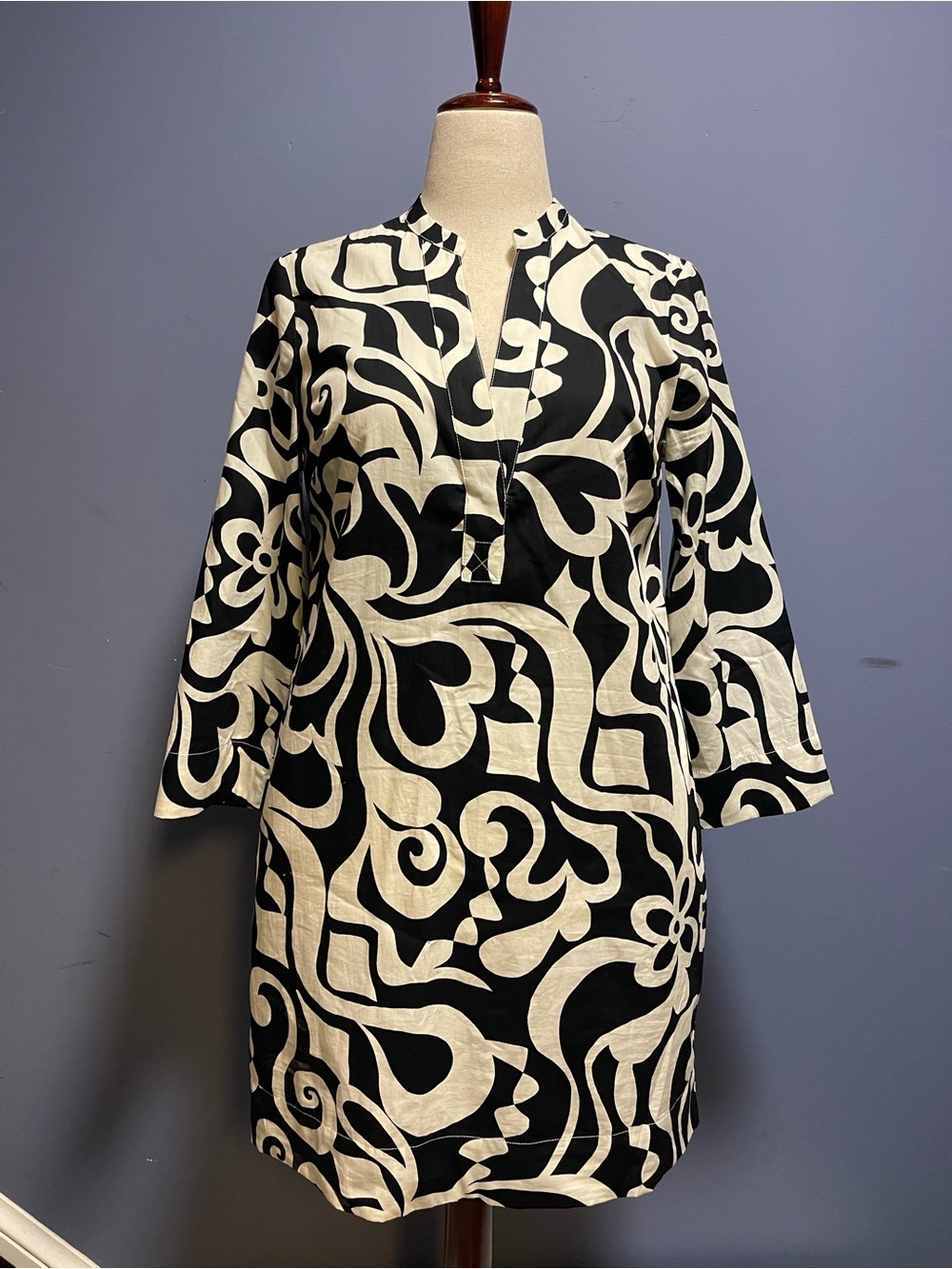 Boden Black Ivory Floral Tunic Shift Dress US 6R UK 10R